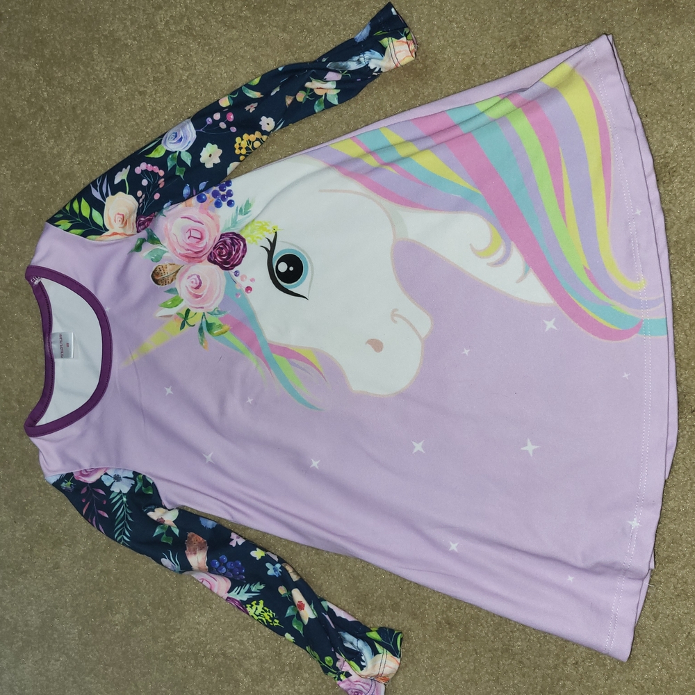 Unicorn Long Sleeve Dress with Floral Sleeves